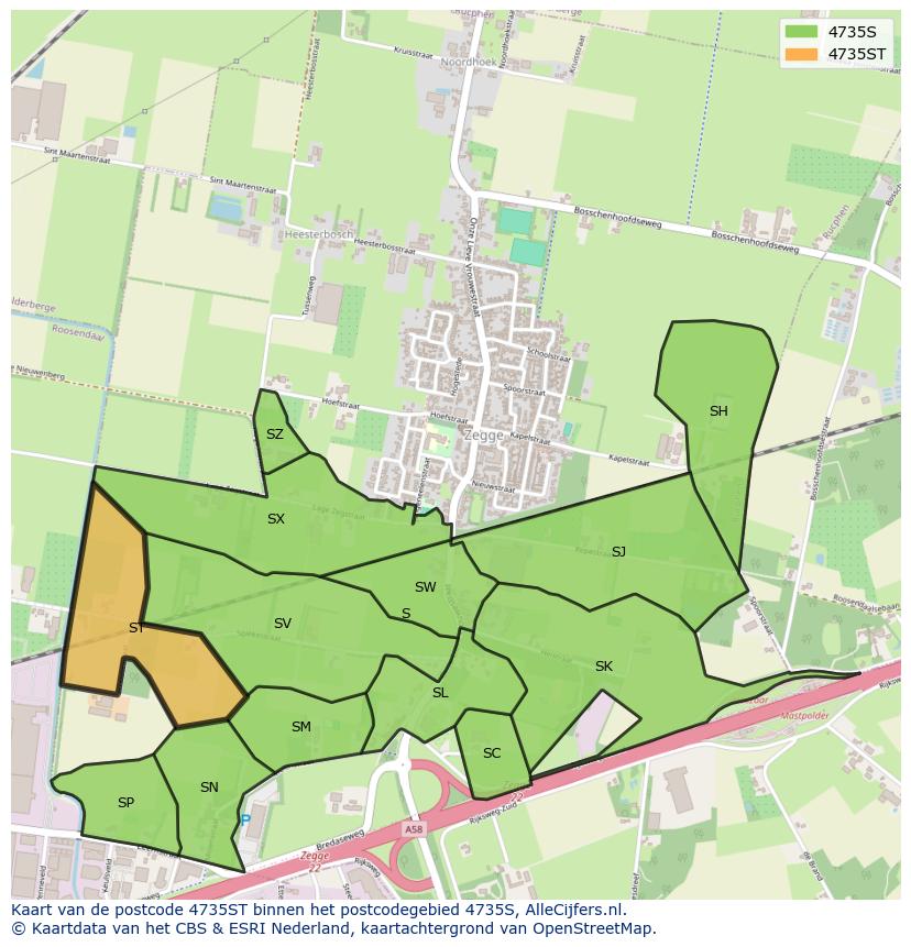Afbeelding van het postcodegebied 4735 ST op de kaart.
