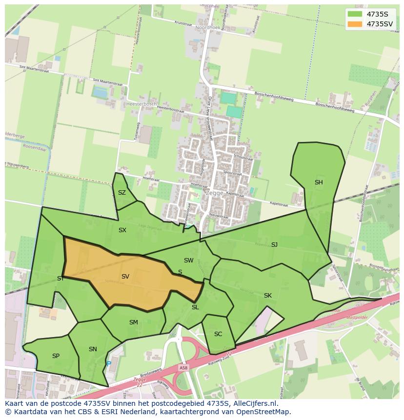 Afbeelding van het postcodegebied 4735 SV op de kaart.