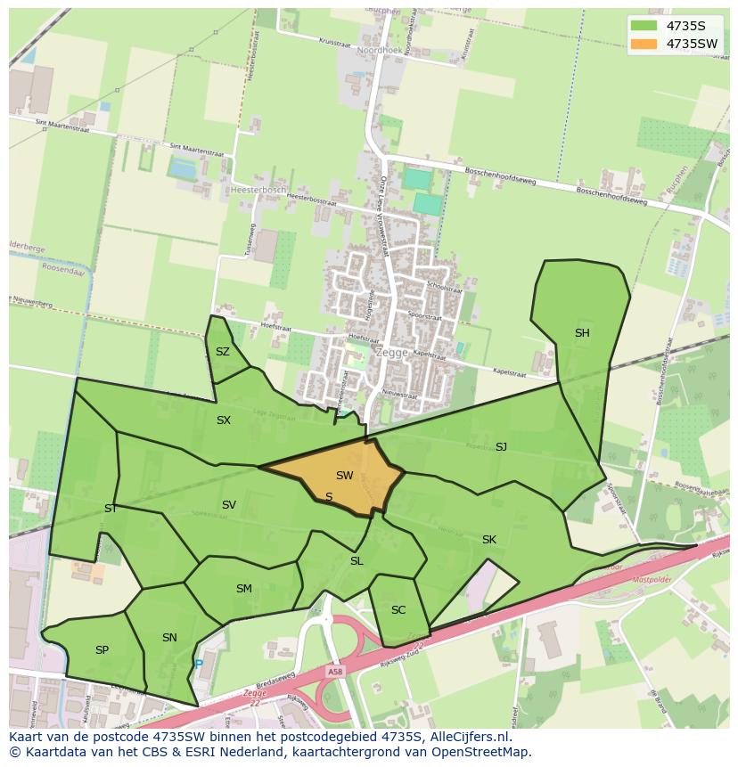 Afbeelding van het postcodegebied 4735 SW op de kaart.