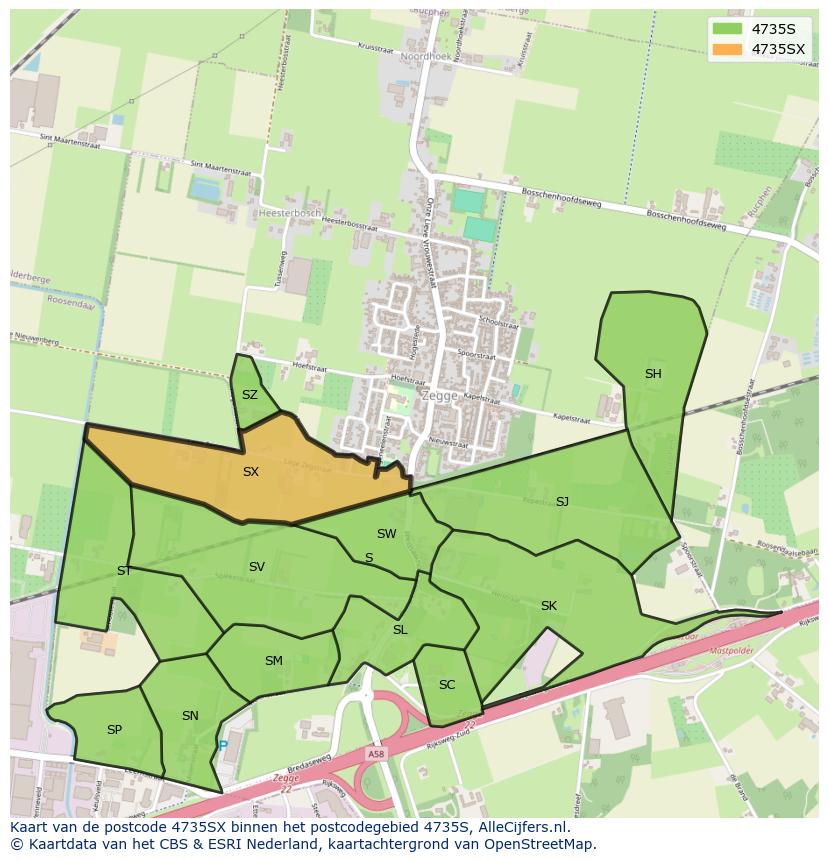 Afbeelding van het postcodegebied 4735 SX op de kaart.
