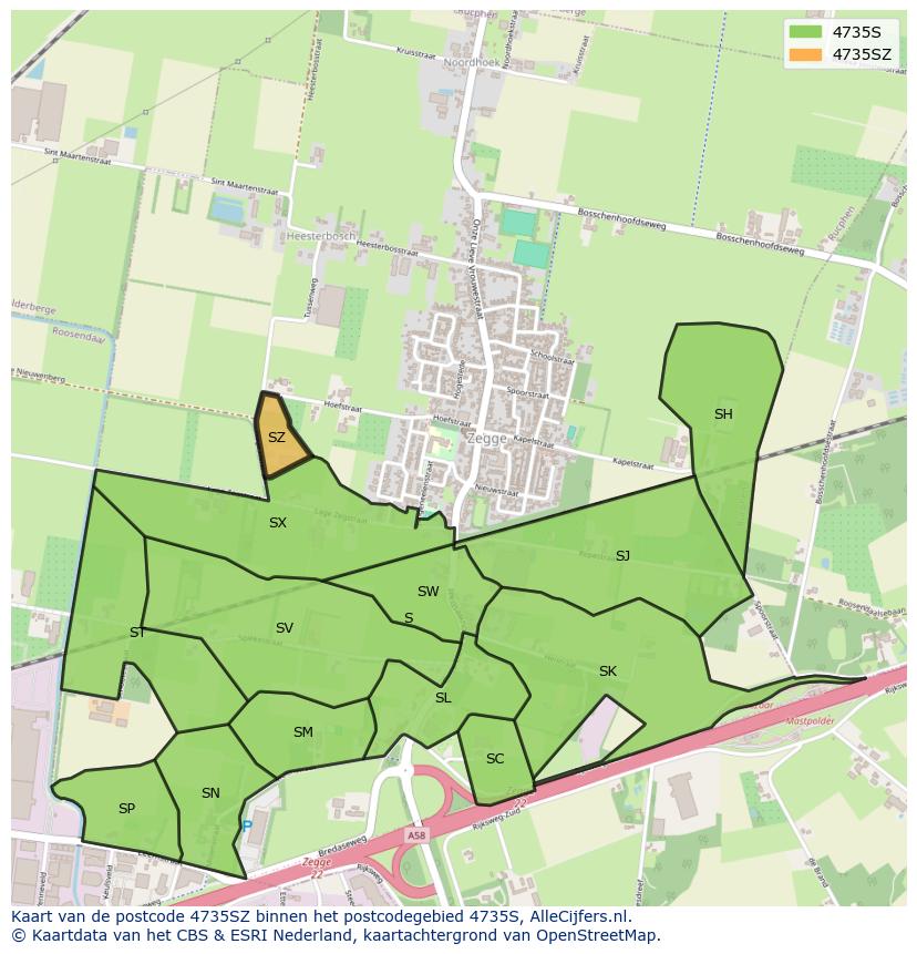 Afbeelding van het postcodegebied 4735 SZ op de kaart.