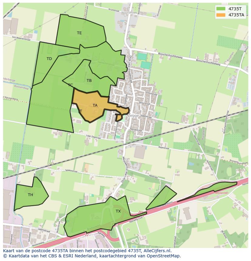 Afbeelding van het postcodegebied 4735 TA op de kaart.