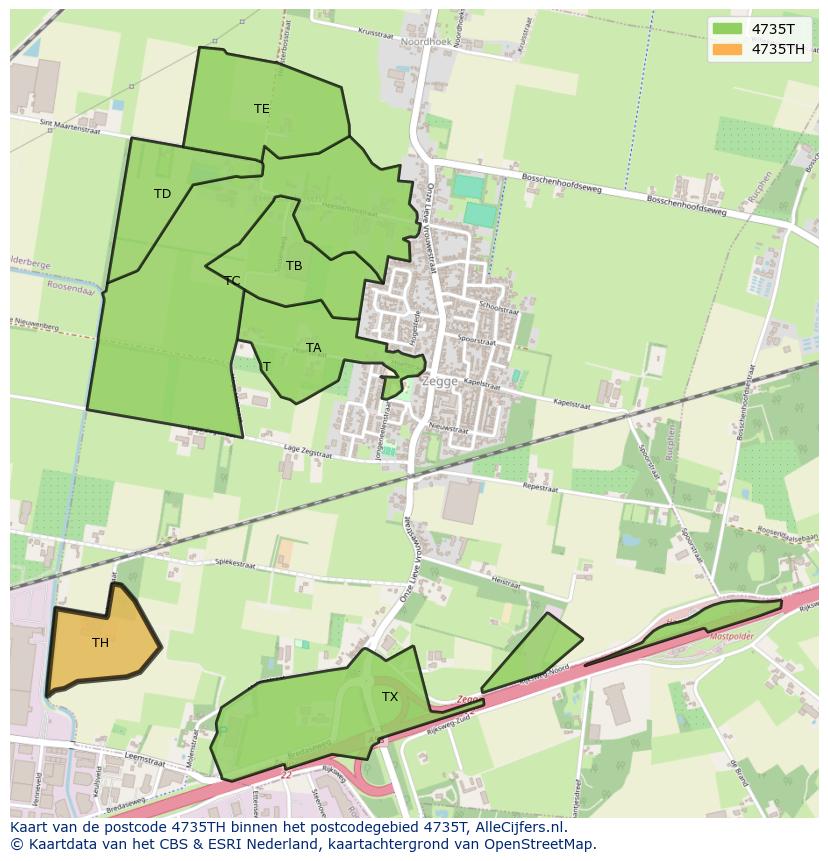 Afbeelding van het postcodegebied 4735 TH op de kaart.