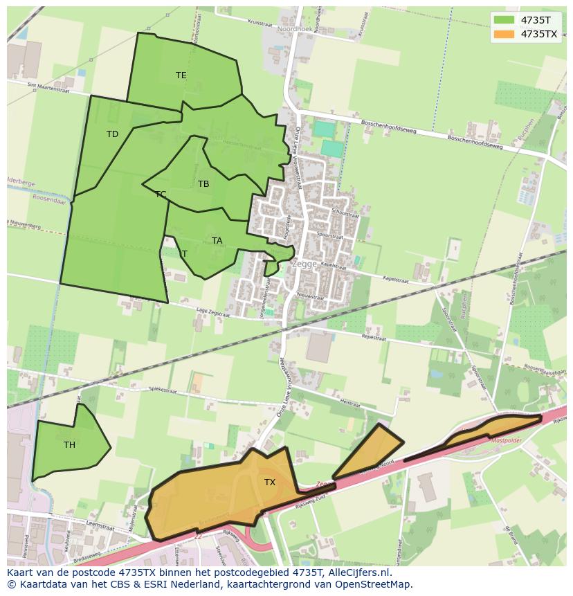Afbeelding van het postcodegebied 4735 TX op de kaart.