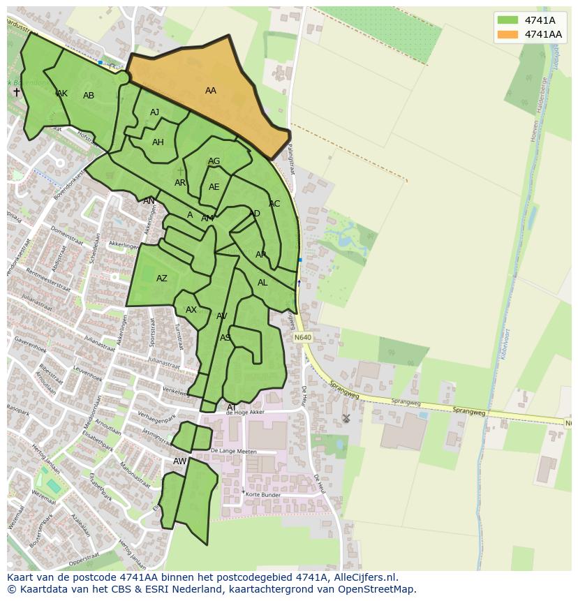 Afbeelding van het postcodegebied 4741 AA op de kaart.