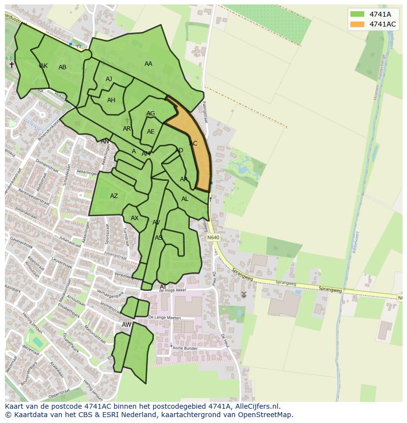 Afbeelding van het postcodegebied 4741 AC op de kaart.