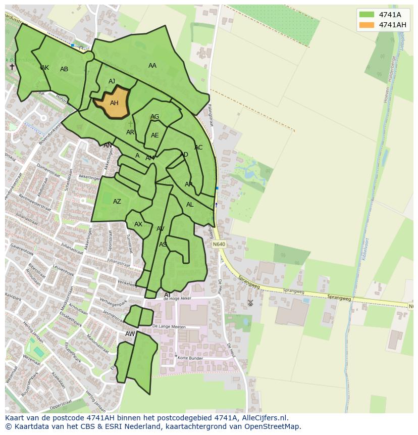 Afbeelding van het postcodegebied 4741 AH op de kaart.