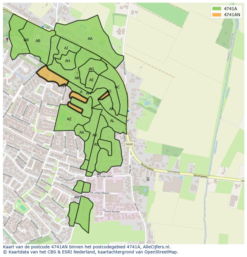 Afbeelding van het postcodegebied 4741 AN op de kaart.