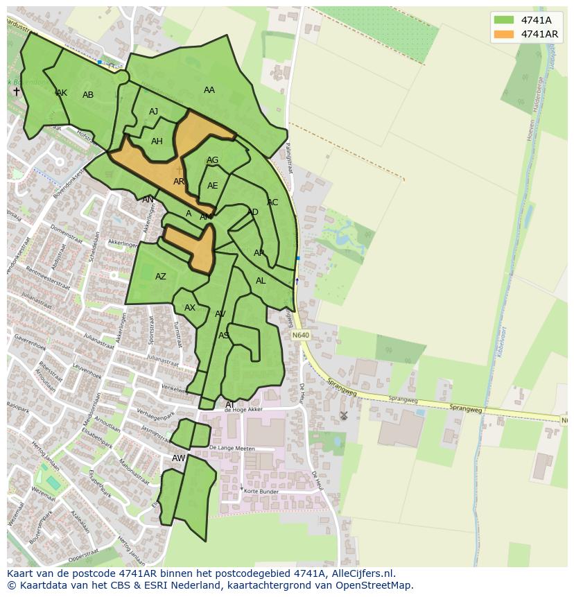 Afbeelding van het postcodegebied 4741 AR op de kaart.