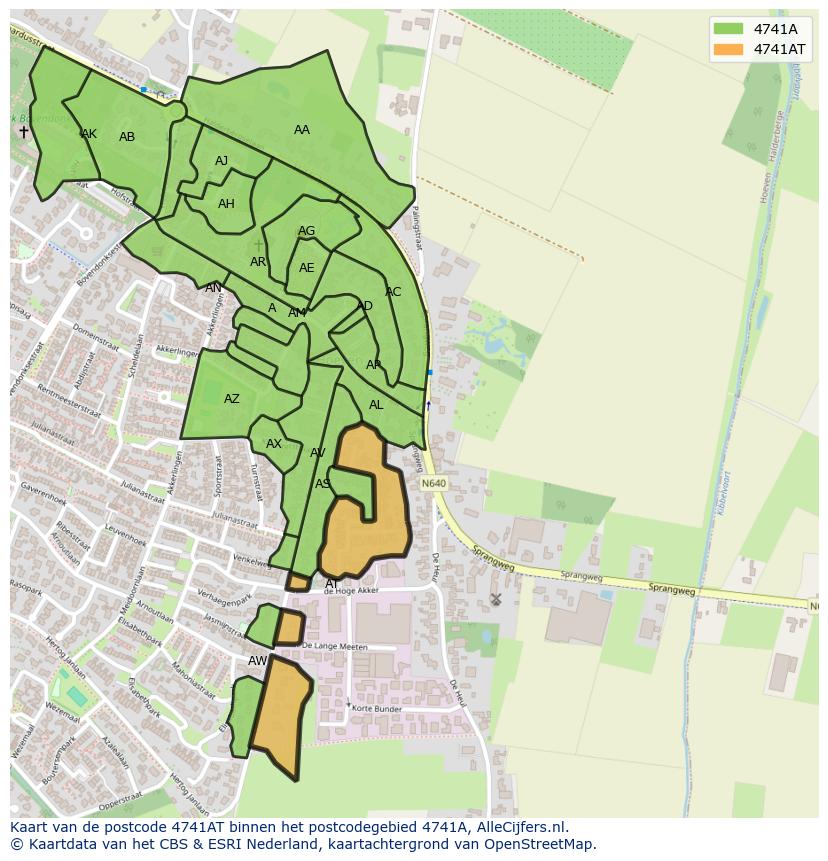 Afbeelding van het postcodegebied 4741 AT op de kaart.