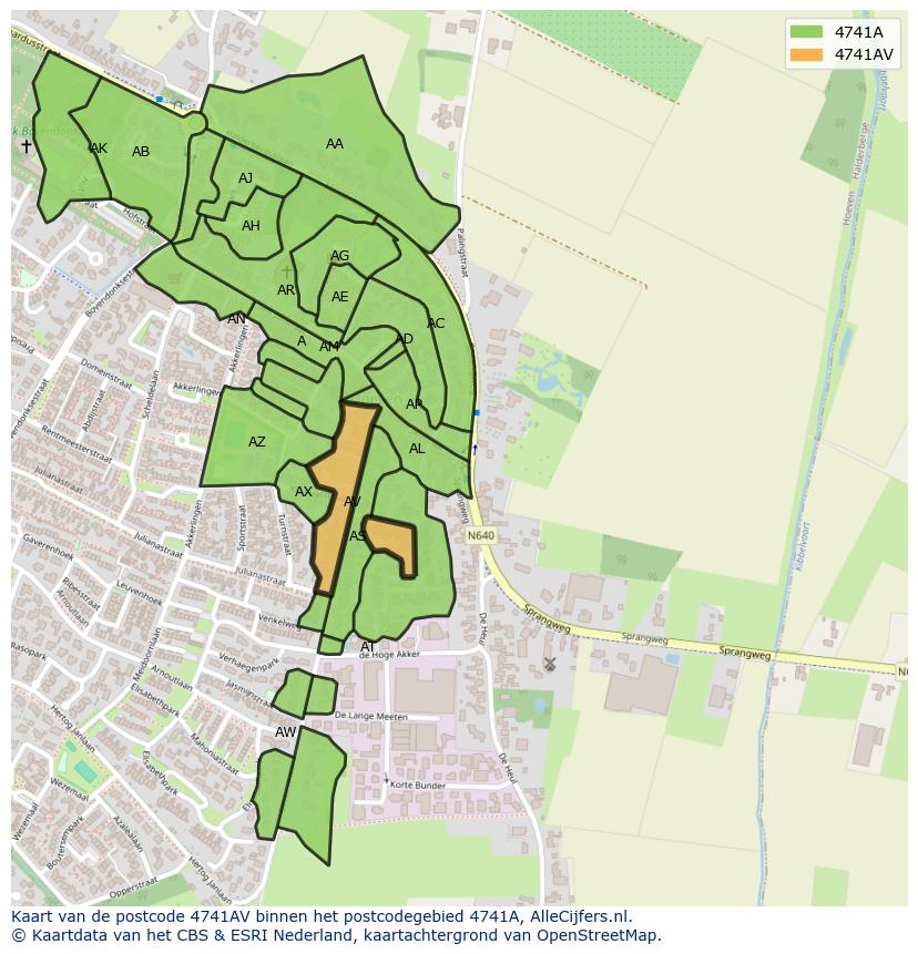 Afbeelding van het postcodegebied 4741 AV op de kaart.