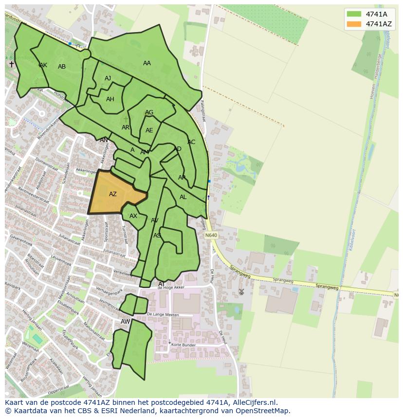 Afbeelding van het postcodegebied 4741 AZ op de kaart.