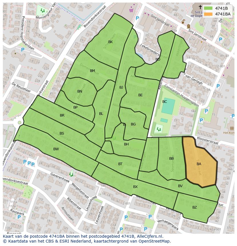 Afbeelding van het postcodegebied 4741 BA op de kaart.