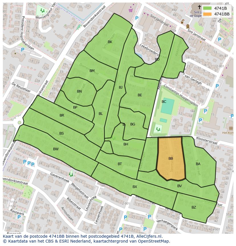 Afbeelding van het postcodegebied 4741 BB op de kaart.