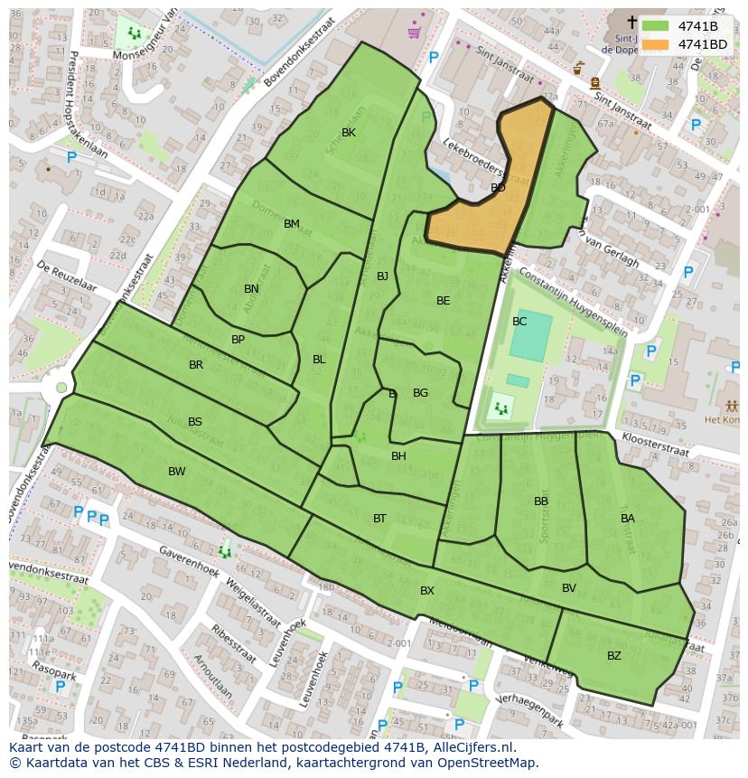 Afbeelding van het postcodegebied 4741 BD op de kaart.