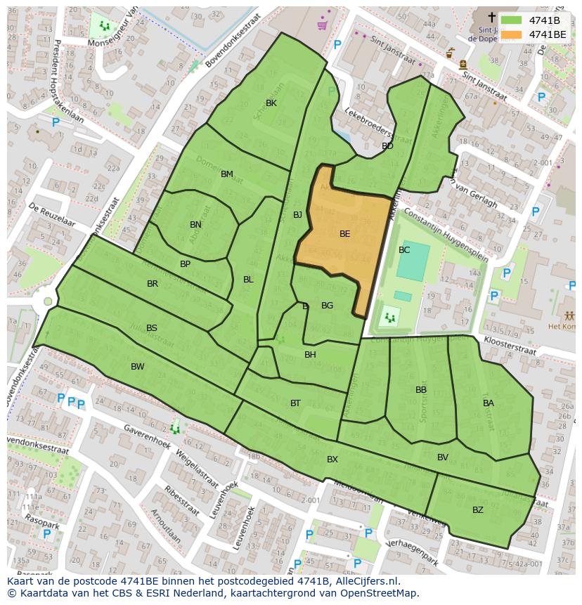 Afbeelding van het postcodegebied 4741 BE op de kaart.