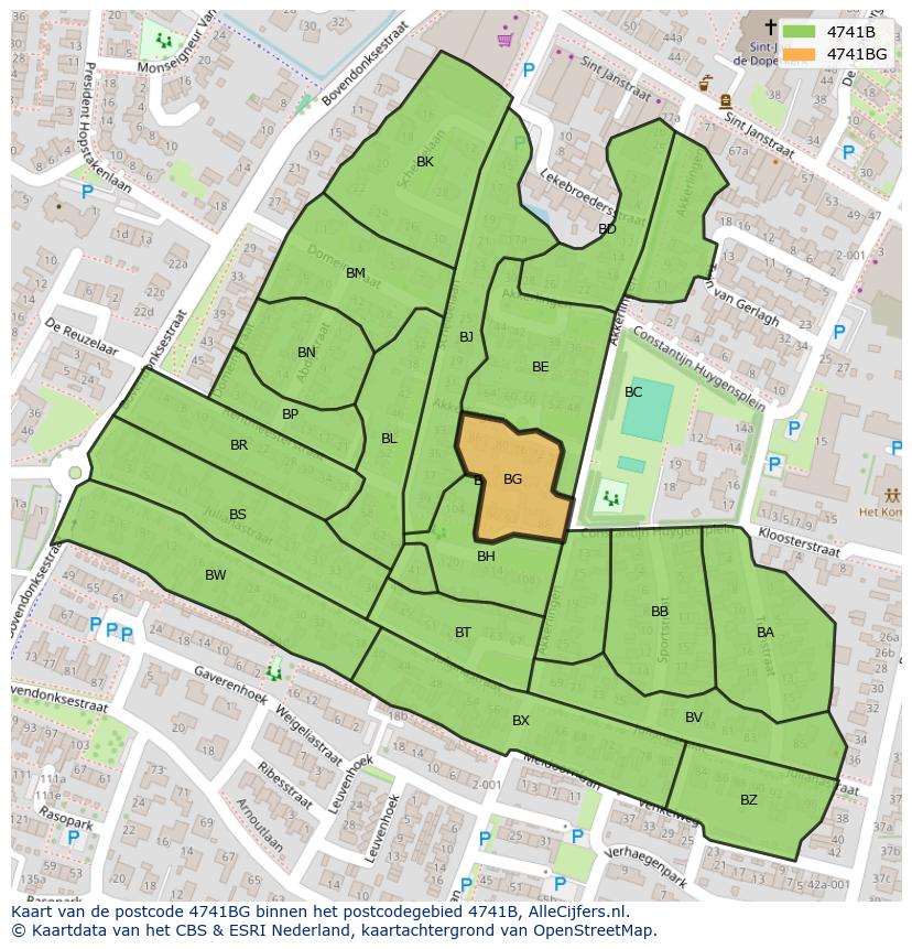 Afbeelding van het postcodegebied 4741 BG op de kaart.