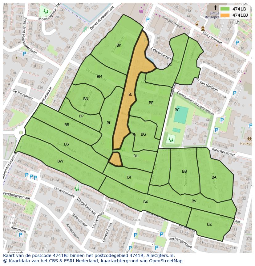 Afbeelding van het postcodegebied 4741 BJ op de kaart.