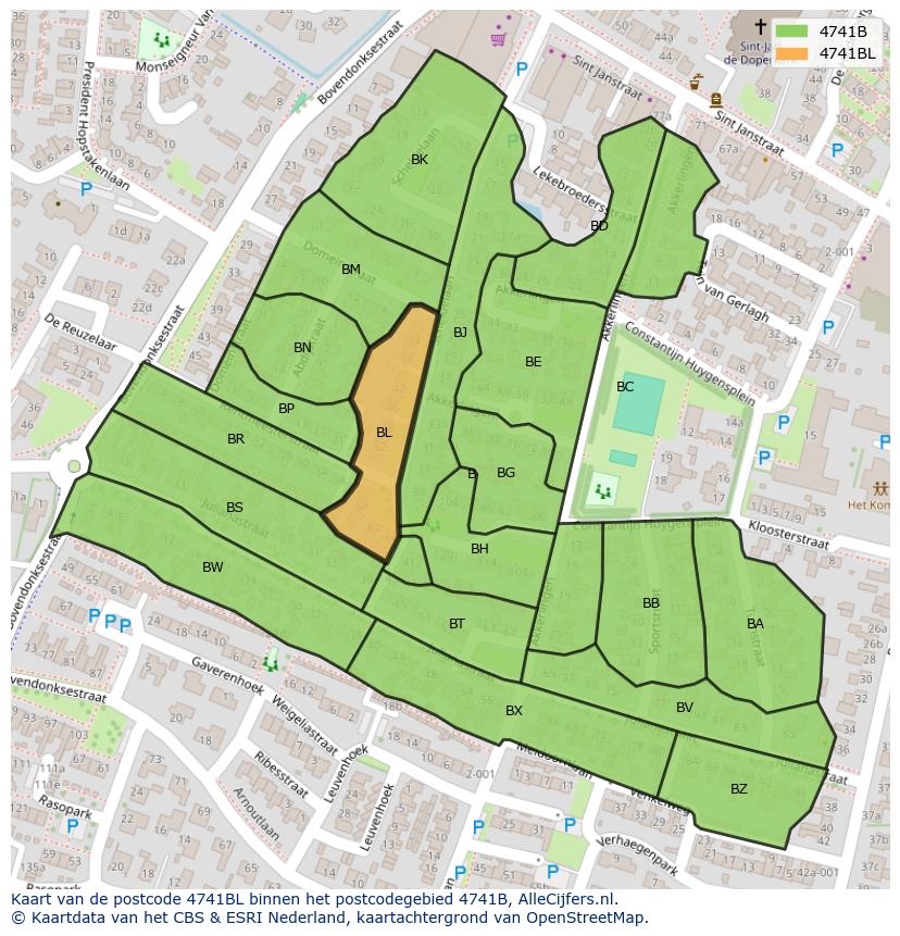 Afbeelding van het postcodegebied 4741 BL op de kaart.