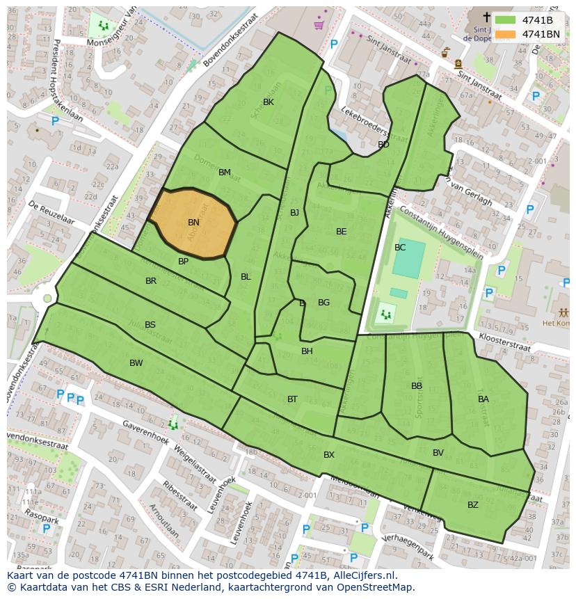 Afbeelding van het postcodegebied 4741 BN op de kaart.