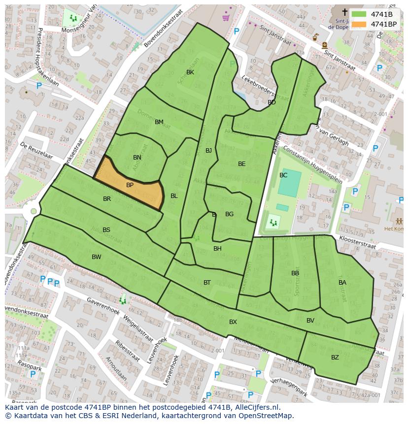 Afbeelding van het postcodegebied 4741 BP op de kaart.