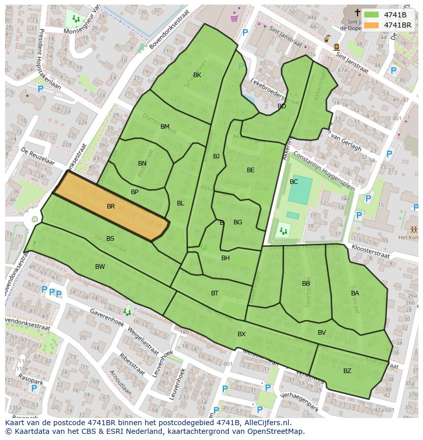 Afbeelding van het postcodegebied 4741 BR op de kaart.