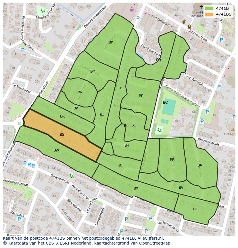 Afbeelding van het postcodegebied 4741 BS op de kaart.