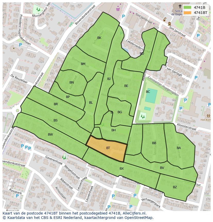 Afbeelding van het postcodegebied 4741 BT op de kaart.