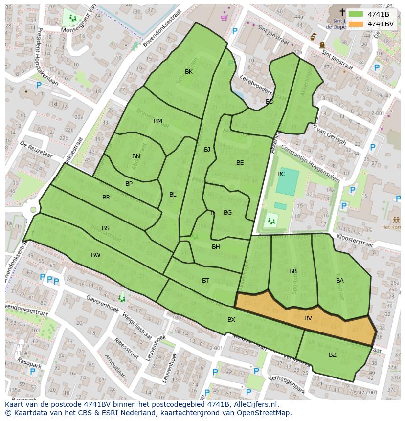 Afbeelding van het postcodegebied 4741 BV op de kaart.