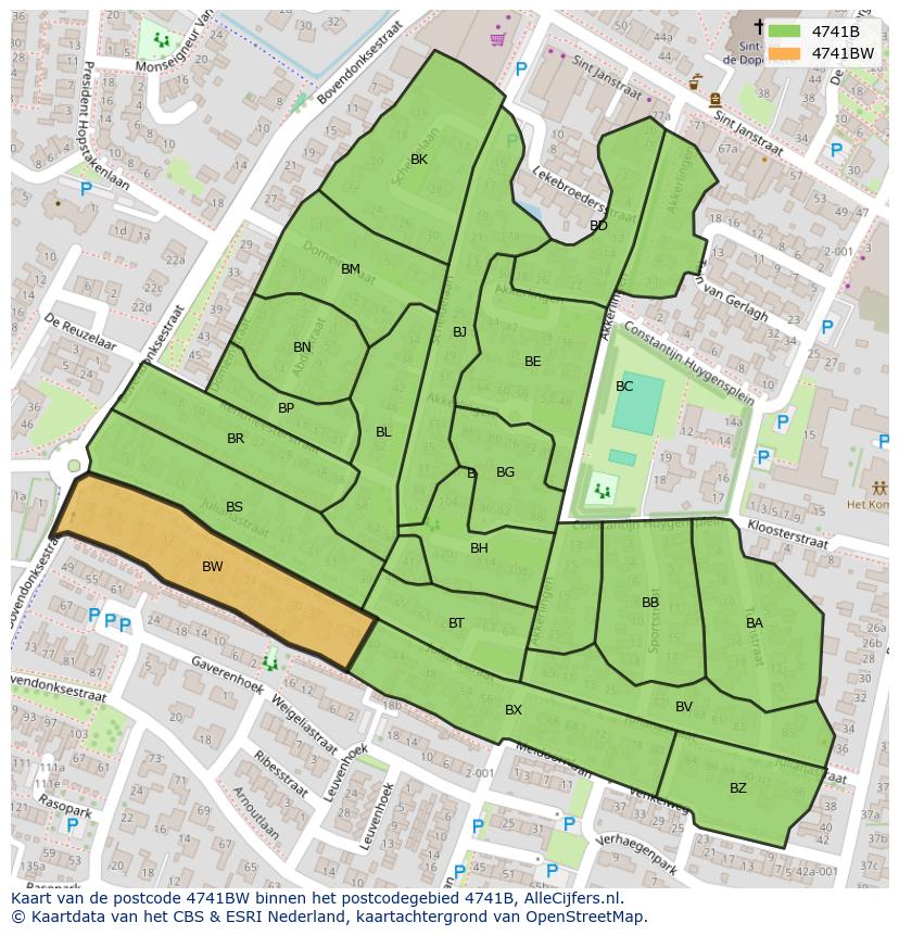 Afbeelding van het postcodegebied 4741 BW op de kaart.
