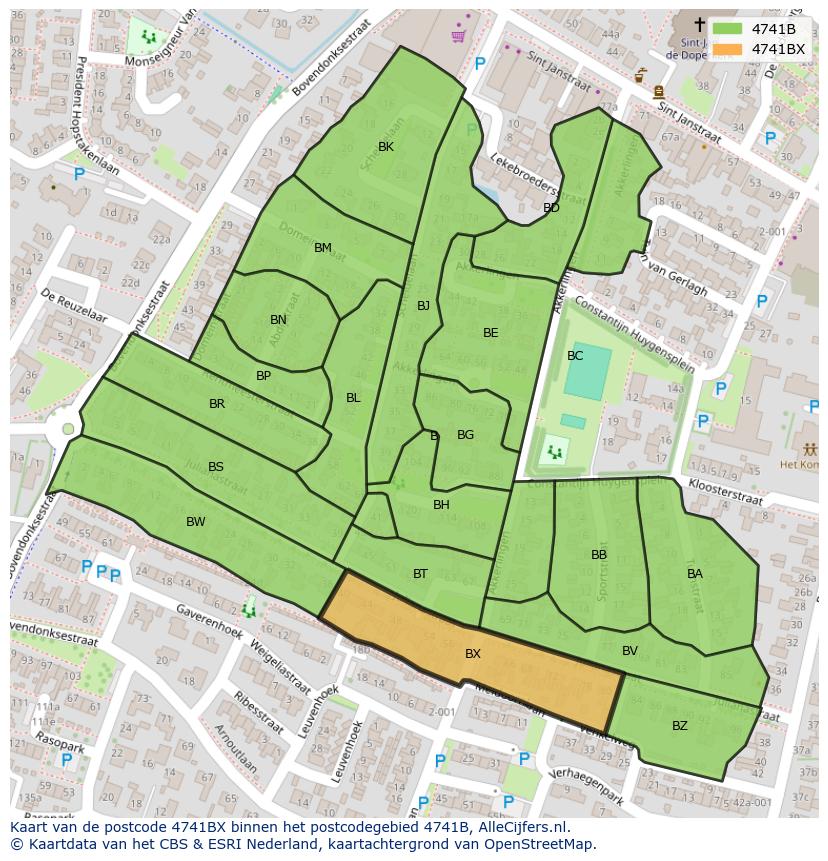 Afbeelding van het postcodegebied 4741 BX op de kaart.