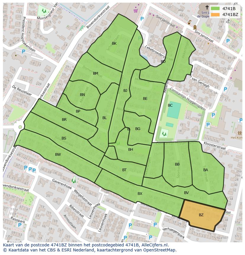 Afbeelding van het postcodegebied 4741 BZ op de kaart.