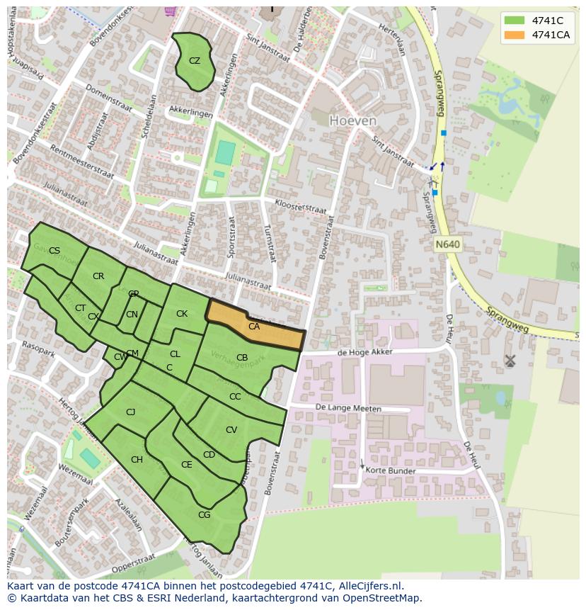 Afbeelding van het postcodegebied 4741 CA op de kaart.