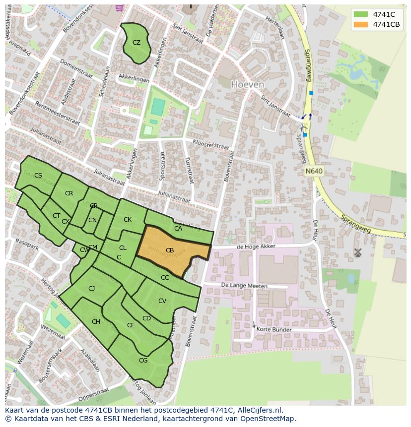 Afbeelding van het postcodegebied 4741 CB op de kaart.
