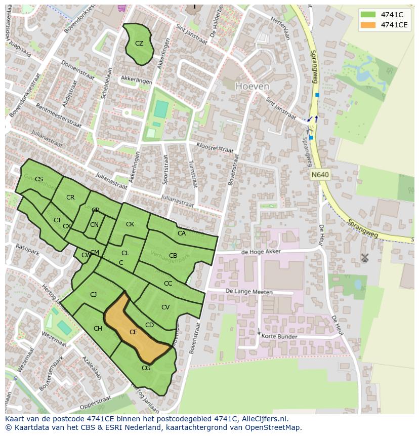Afbeelding van het postcodegebied 4741 CE op de kaart.