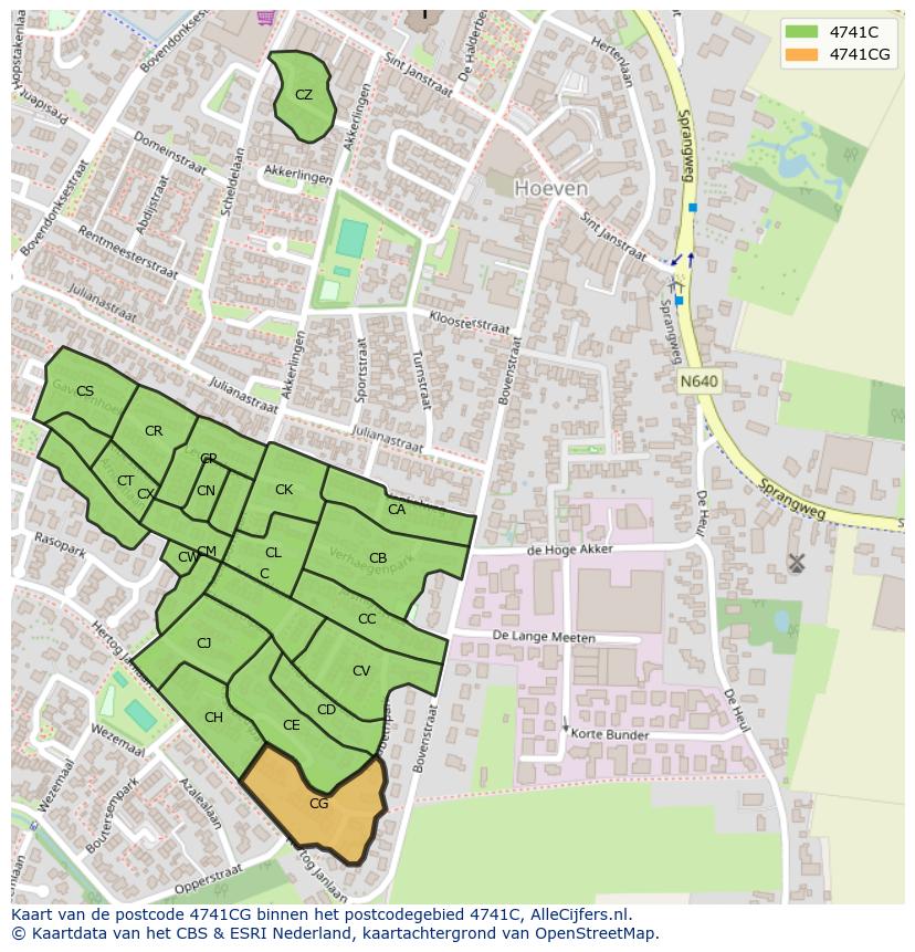 Afbeelding van het postcodegebied 4741 CG op de kaart.