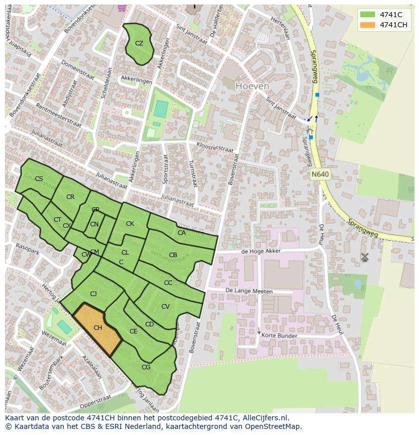 Afbeelding van het postcodegebied 4741 CH op de kaart.