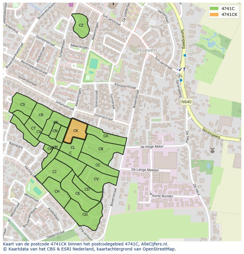 Afbeelding van het postcodegebied 4741 CK op de kaart.