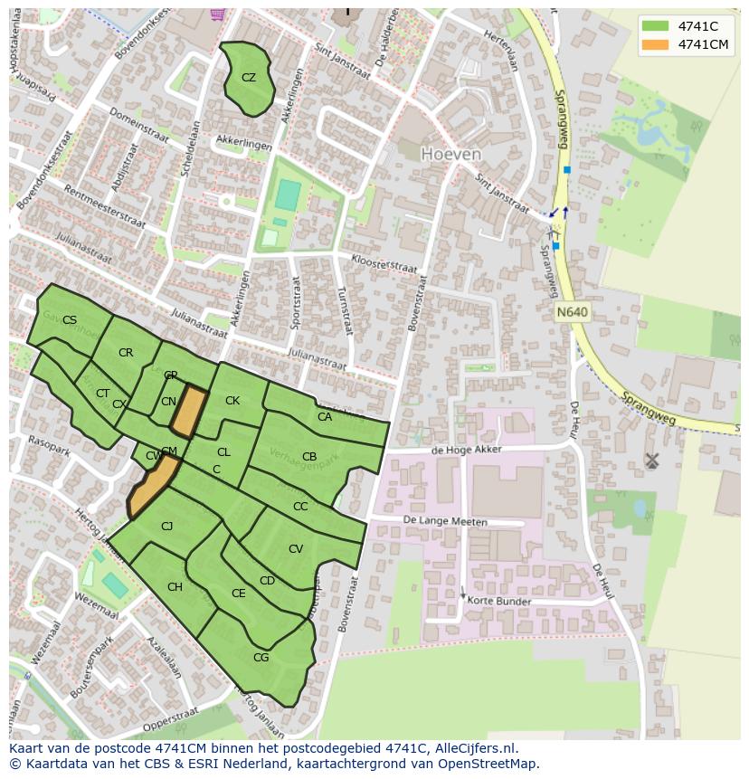 Afbeelding van het postcodegebied 4741 CM op de kaart.