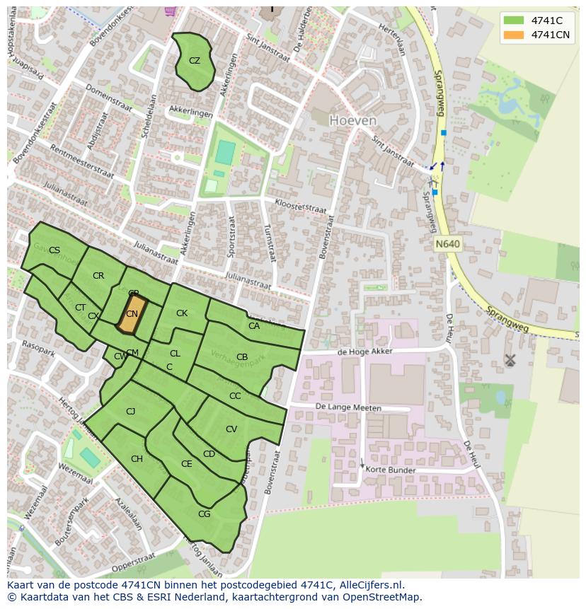 Afbeelding van het postcodegebied 4741 CN op de kaart.