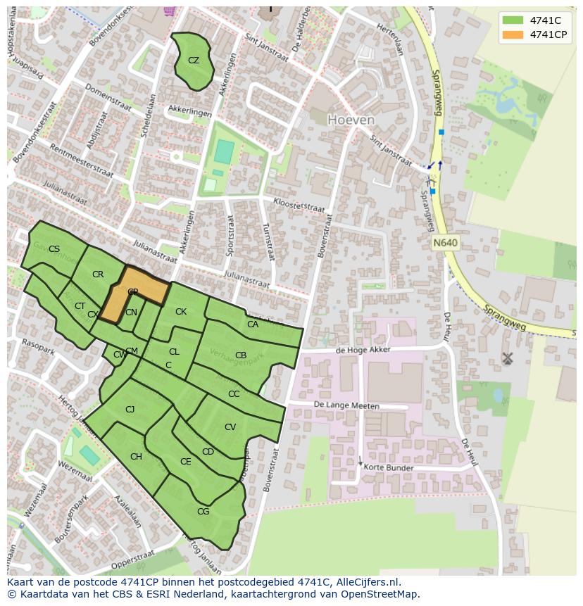 Afbeelding van het postcodegebied 4741 CP op de kaart.