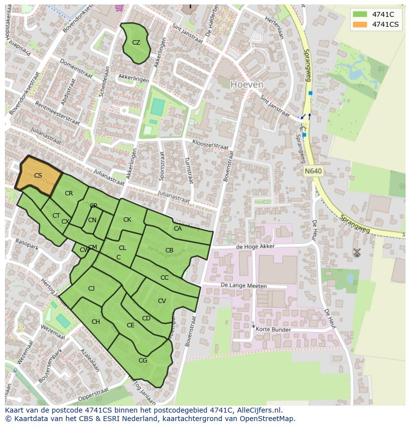Afbeelding van het postcodegebied 4741 CS op de kaart.