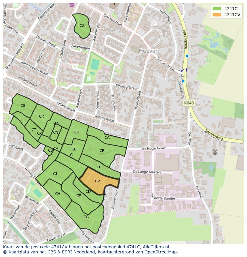 Afbeelding van het postcodegebied 4741 CV op de kaart.