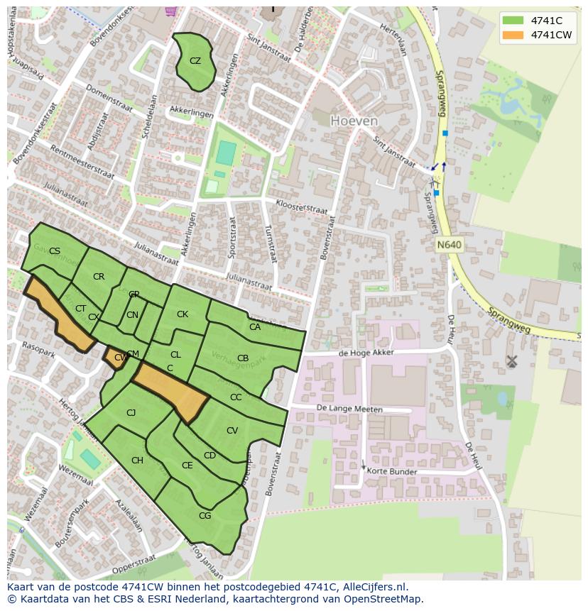 Afbeelding van het postcodegebied 4741 CW op de kaart.