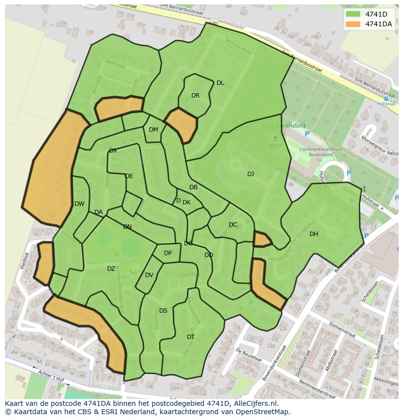 Afbeelding van het postcodegebied 4741 DA op de kaart.