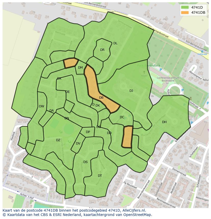 Afbeelding van het postcodegebied 4741 DB op de kaart.
