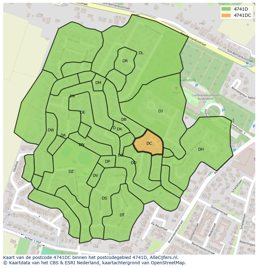 Afbeelding van het postcodegebied 4741 DC op de kaart.
