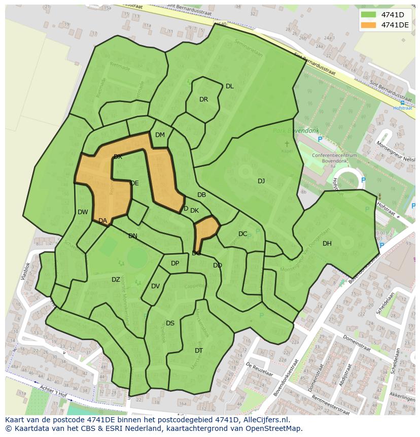 Afbeelding van het postcodegebied 4741 DE op de kaart.