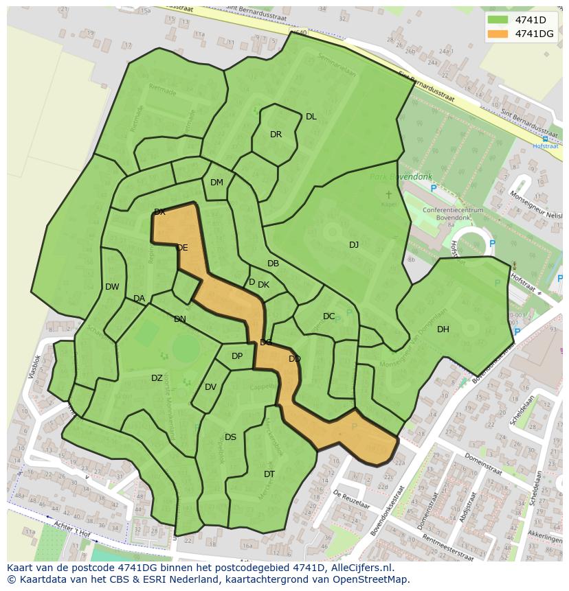 Afbeelding van het postcodegebied 4741 DG op de kaart.