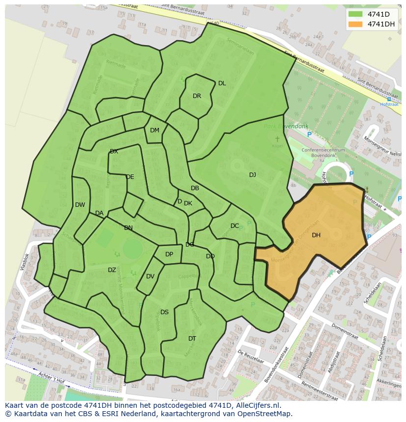 Afbeelding van het postcodegebied 4741 DH op de kaart.